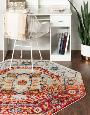 Rust Red 7' 10 x 7' 10 Madeline Vintage Octagon Area Rug 100% Polypropylene Distressed Traditional Carpet for Classic Interior Home Design for Sale at Rug Engine