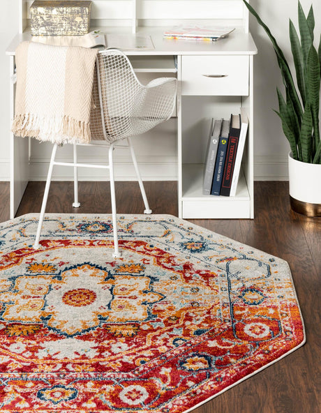 Rust Red 7' 10 x 7' 10 Madeline Vintage Octagon Area Rug 100% Polypropylene Distressed Traditional Carpet for Classic Interior Home Design for Sale at Rug Engine