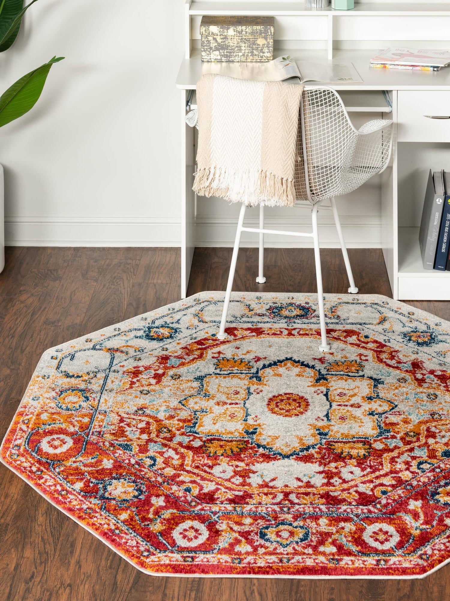 Rust Red 7' 10 x 7' 10 Madeline Vintage Octagon Area Rug 100% Polypropylene Distressed Traditional Carpet for Classic Interior Home Design for Sale at Rug Engine