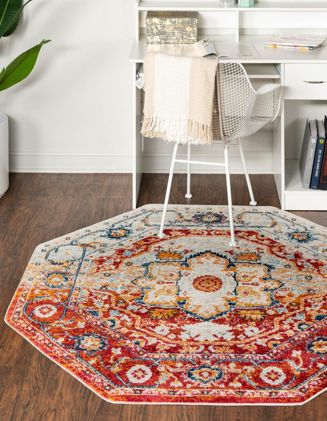 Rust Red 7' 10 x 7' 10 Madeline Vintage Octagon Area Rug 100% Polypropylene Distressed Traditional Carpet for Classic Interior Home Design for Sale at Rug Engine
