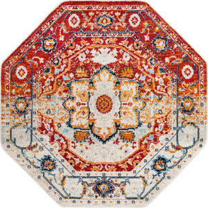 Rust Red 5' 3 x 5' 3 Madeline Vintage Octagon Area Rug 100% Polypropylene Distressed Traditional Carpet for Classic Interior Home Design for Sale at Rug Engine