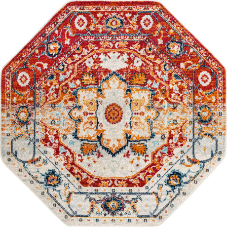 Rust Red 5' 3 x 5' 3 Madeline Vintage Octagon Area Rug 100% Polypropylene Distressed Traditional Carpet for Classic Interior Home Design for Sale at Rug Engine
