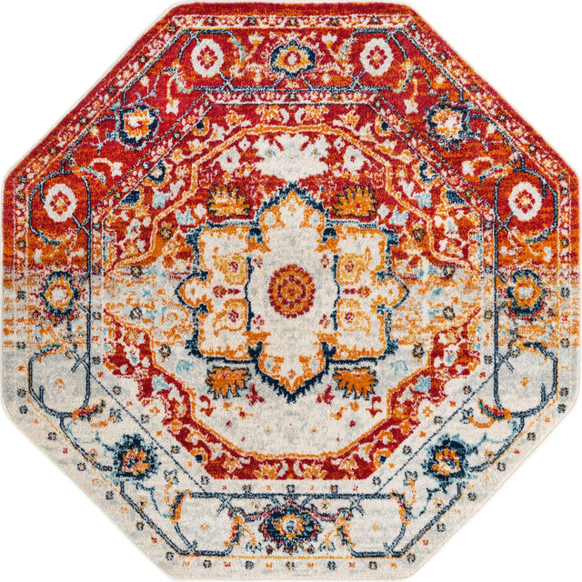 Rust Red 5' 3 x 5' 3 Madeline Vintage Octagon Area Rug 100% Polypropylene Distressed Traditional Carpet for Classic Interior Home Design for Sale at Rug Engine