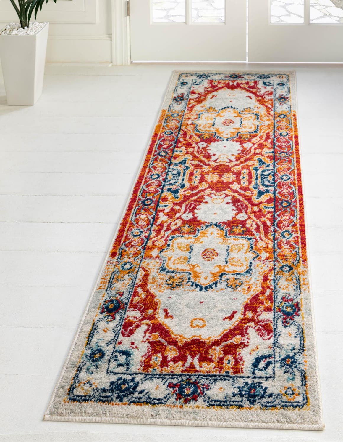 Rust Red 2' 11 x 13' Madeline Vintage Runner Area Rug 100% Polypropylene Distressed Traditional Carpet for Classic Interior Home Design for Sale at Rug Engine