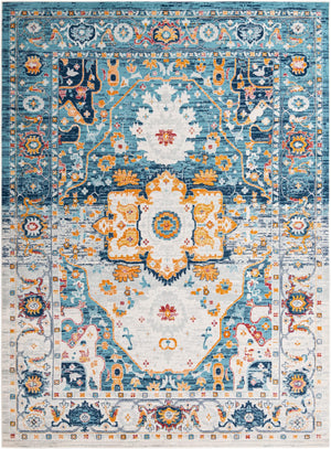 Teal 10' x 14' Madeline Vintage Rectangle Area Rug 100% Polypropylene Distressed Traditional Carpet for Classic Interior Home Design for Sale at Rug Engine