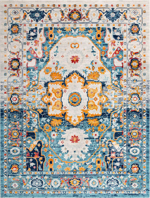Teal 10' x 13' Madeline Vintage Rectangle Area Rug 100% Polypropylene Distressed Traditional Carpet for Classic Interior Home Design for Sale at Rug Engine