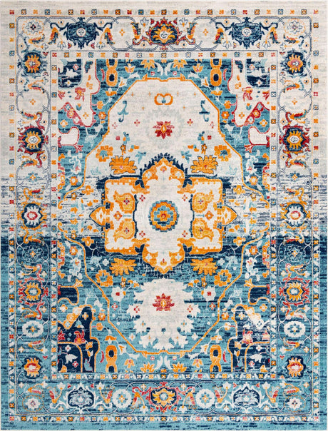 Teal 10' x 13' Madeline Vintage Rectangle Area Rug 100% Polypropylene Distressed Traditional Carpet for Classic Interior Home Design for Sale at Rug Engine
