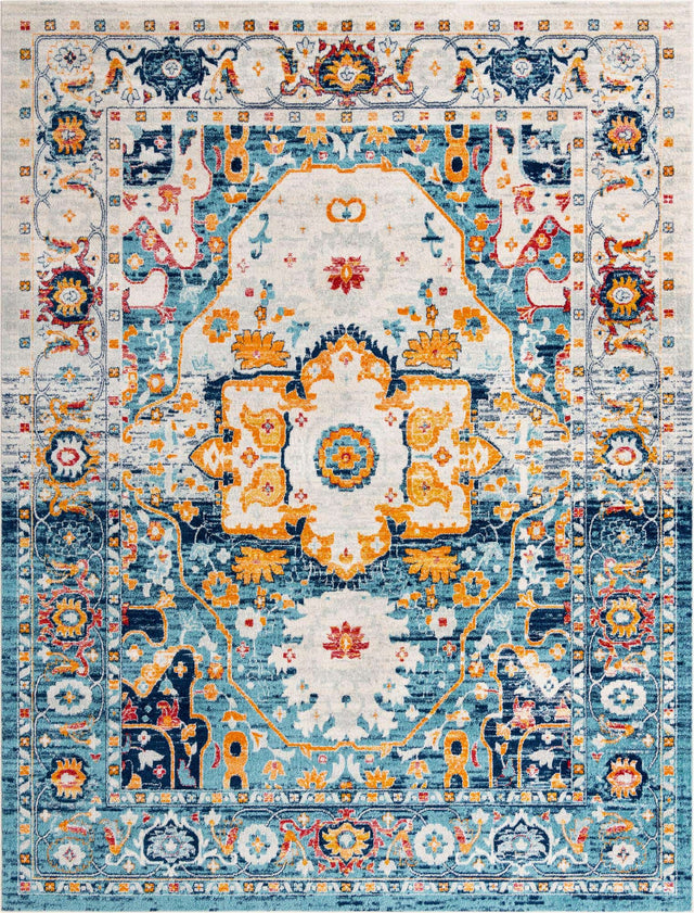 Teal 10' x 13' Madeline Vintage Rectangle Area Rug 100% Polypropylene Distressed Traditional Carpet for Classic Interior Home Design for Sale at Rug Engine