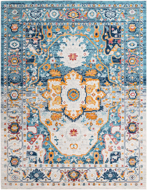 Teal 9' x 12' Madeline Vintage Rectangle Area Rug 100% Polypropylene Distressed Traditional Carpet for Classic Interior Home Design for Sale at Rug Engine