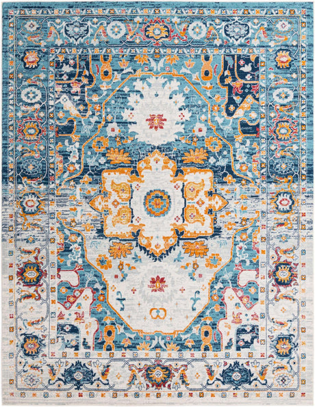 Teal 9' x 12' Madeline Vintage Rectangle Area Rug 100% Polypropylene Distressed Traditional Carpet for Classic Interior Home Design for Sale at Rug Engine