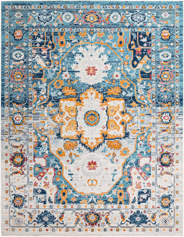 Teal 9' x 12' Madeline Vintage Rectangle Area Rug 100% Polypropylene Distressed Traditional Carpet for Classic Interior Home Design for Sale at Rug Engine