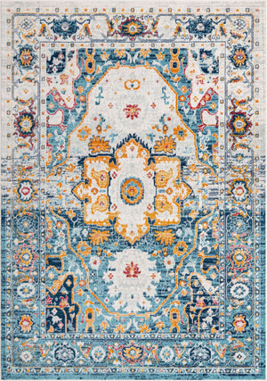 Teal 7' x 10' Madeline Vintage Rectangle Area Rug 100% Polypropylene Distressed Traditional Carpet for Classic Interior Home Design for Sale at Rug Engine