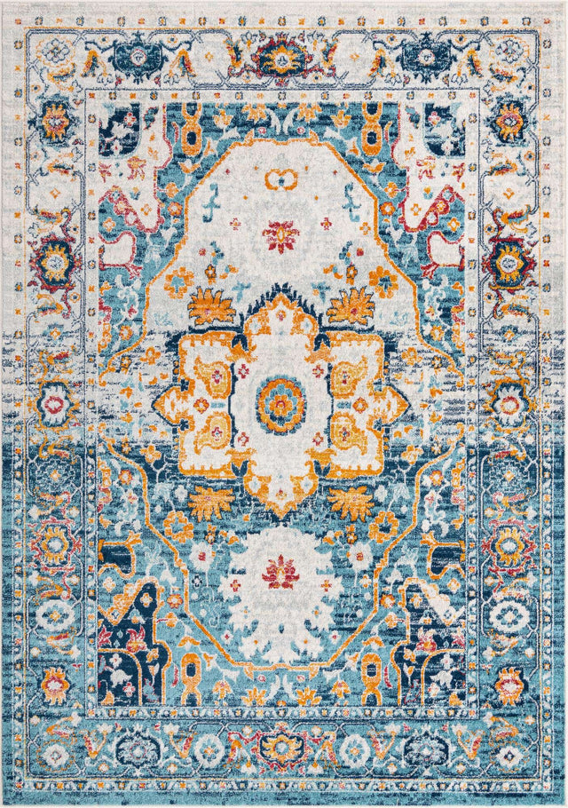 Teal 7' x 10' Madeline Vintage Rectangle Area Rug 100% Polypropylene Distressed Traditional Carpet for Classic Interior Home Design for Sale at Rug Engine