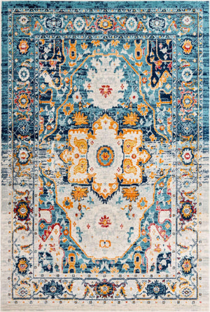 Teal 6' x 9' Madeline Vintage Rectangle Area Rug 100% Polypropylene Distressed Traditional Carpet for Classic Interior Home Design for Sale at Rug Engine