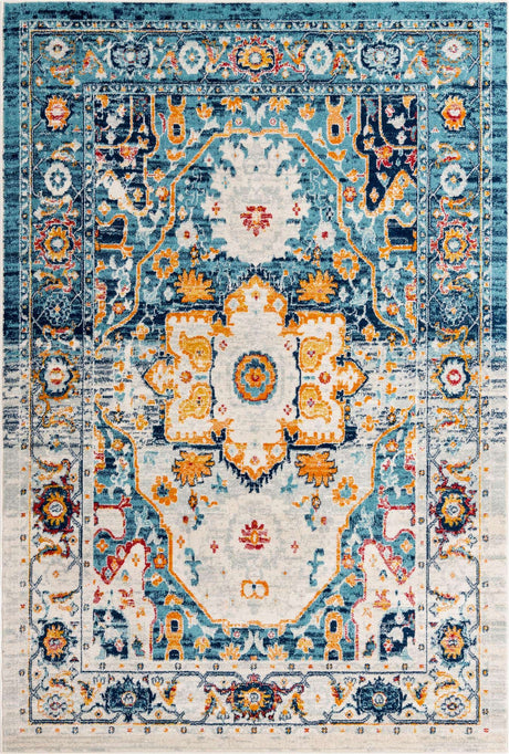 Teal 6' x 9' Madeline Vintage Rectangle Area Rug 100% Polypropylene Distressed Traditional Carpet for Classic Interior Home Design for Sale at Rug Engine