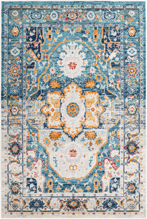 Teal 5' 3 x 8' Madeline Vintage Rectangle Area Rug 100% Polypropylene Distressed Traditional Carpet for Classic Interior Home Design for Sale at Rug Engine