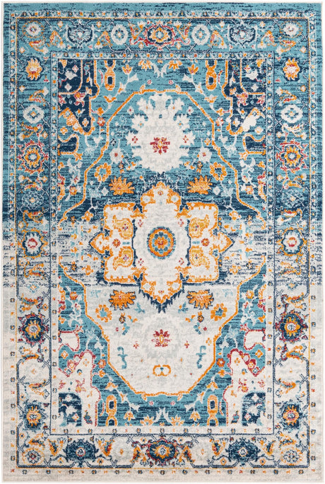 Teal 5' 3 x 8' Madeline Vintage Rectangle Area Rug 100% Polypropylene Distressed Traditional Carpet for Classic Interior Home Design for Sale at Rug Engine