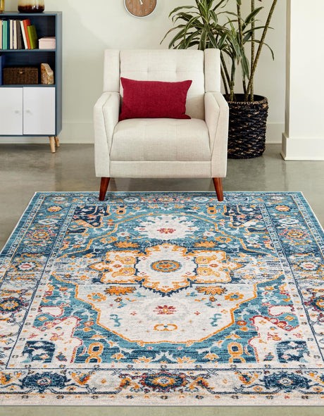 Teal 5' 3 x 8' Madeline Vintage Rectangle Area Rug 100% Polypropylene Distressed Traditional Carpet for Classic Interior Home Design for Sale at Rug Engine