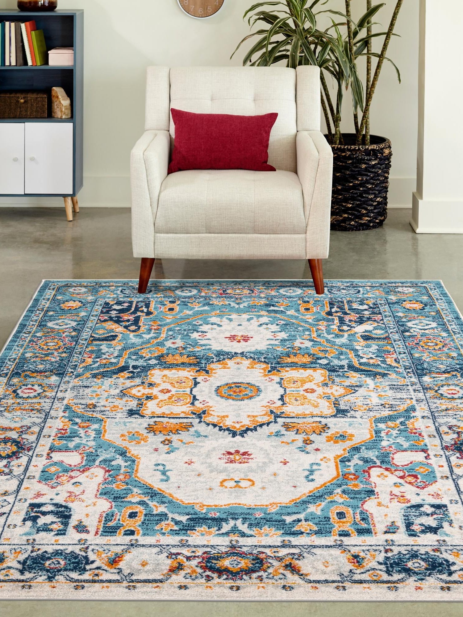 Teal 10' x 14' Madeline Vintage Rectangle Area Rug 100% Polypropylene Distressed Traditional Carpet for Classic Interior Home Design for Sale at Rug Engine