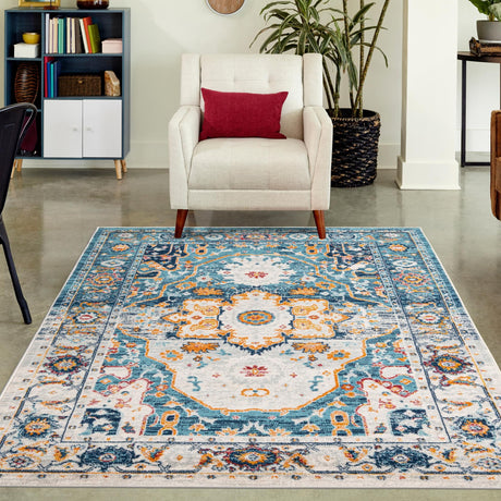 Teal 6' x 9' Madeline Vintage Rectangle Area Rug 100% Polypropylene Distressed Traditional Carpet for Classic Interior Home Design for Sale at Rug Engine