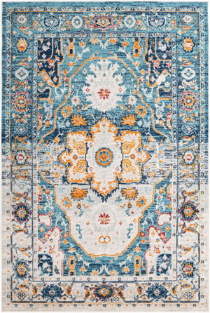 Teal 5' 3 x 8' Madeline Vintage Rectangle Area Rug 100% Polypropylene Distressed Traditional Carpet for Classic Interior Home Design for Sale at Rug Engine