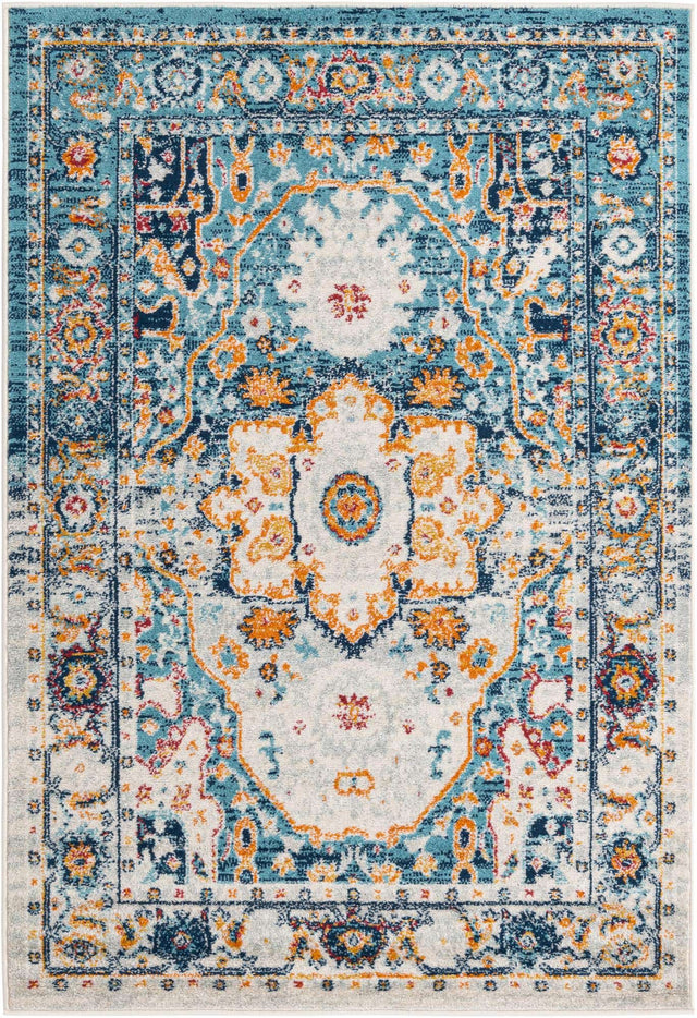 Teal 4' x 6' Madeline Vintage Rectangle Area Rug 100% Polypropylene Distressed Traditional Carpet for Classic Interior Home Design for Sale at Rug Engine