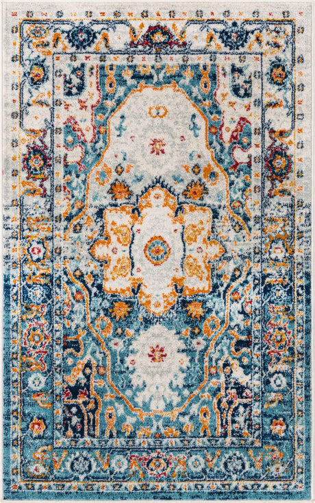 Teal 3' 3 x 5' 3 Madeline Vintage Rectangle Area Rug 100% Polypropylene Distressed Traditional Carpet for Classic Interior Home Design for Sale at Rug Engine