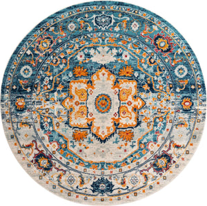 Teal 7' 10 x 7' 10 Madeline Vintage Round Area Rug 100% Polypropylene Distressed Traditional Carpet for Classic Interior Home Design for Sale at Rug Engine