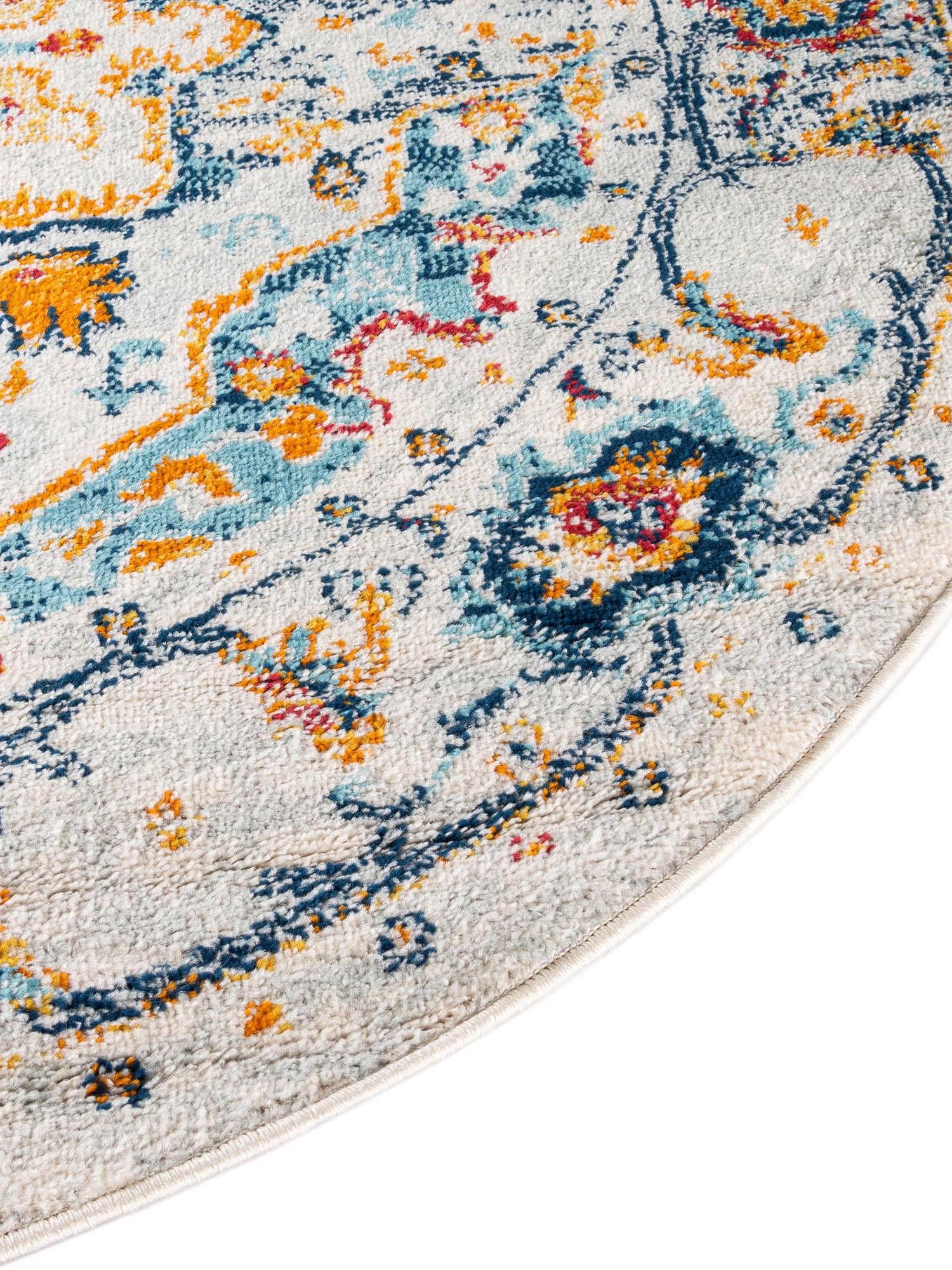Teal 3' x 3' Madeline Vintage Round Area Rug 100% Polypropylene Distressed Traditional Carpet for Classic Interior Home Design for Sale at Rug Engine