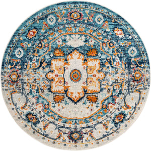 Teal 5' 3 x 5' 3 Madeline Vintage Round Area Rug 100% Polypropylene Distressed Traditional Carpet for Classic Interior Home Design for Sale at Rug Engine