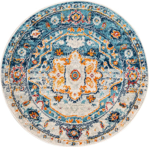 Teal 3' x 3' Madeline Vintage Round Area Rug 100% Polypropylene Distressed Traditional Carpet for Classic Interior Home Design for Sale at Rug Engine