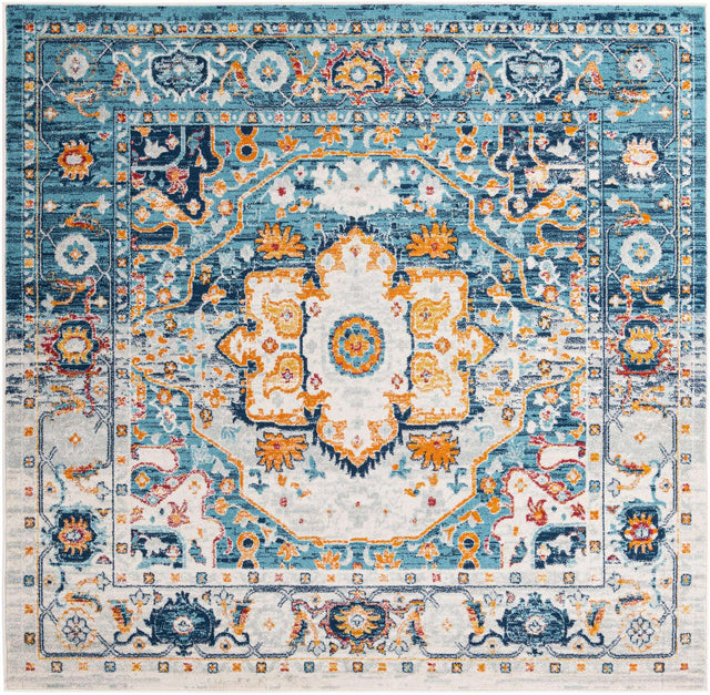 Teal 7' 10 x 7' 10 Madeline Vintage Square Area Rug 100% Polypropylene Distressed Traditional Carpet for Classic Interior Home Design for Sale at Rug Engine