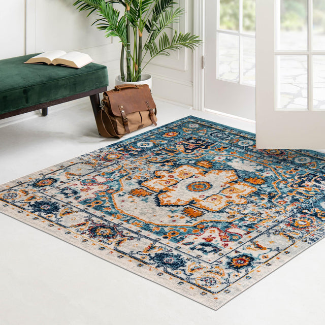 Teal 5' 3 x 5' 3 Madeline Vintage Square Area Rug 100% Polypropylene Distressed Traditional Carpet for Classic Interior Home Design for Sale at Rug Engine