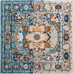 Teal 5' 3 x 5' 3 Madeline Vintage Square Area Rug 100% Polypropylene Distressed Traditional Carpet for Classic Interior Home Design for Sale at Rug Engine