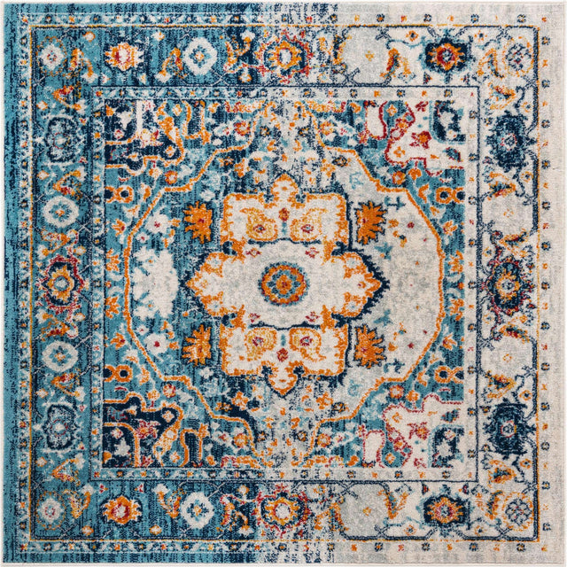 Teal 5' 3 x 5' 3 Madeline Vintage Square Area Rug 100% Polypropylene Distressed Traditional Carpet for Classic Interior Home Design for Sale at Rug Engine
