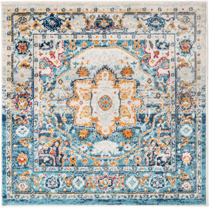 Teal 4' x 4' Madeline Vintage Square Area Rug 100% Polypropylene Distressed Traditional Carpet for Classic Interior Home Design for Sale at Rug Engine