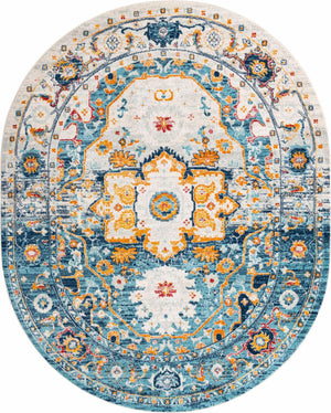 Teal 7' 10 x 10' Madeline Vintage Oval Area Rug 100% Polypropylene Distressed Traditional Carpet for Classic Interior Home Design for Sale at Rug Engine