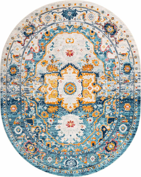 Teal 7' 10 x 10' Madeline Vintage Oval Area Rug 100% Polypropylene Distressed Traditional Carpet for Classic Interior Home Design for Sale at Rug Engine