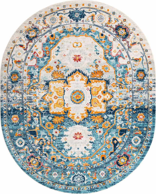 Teal 7' 10 x 10' Madeline Vintage Oval Area Rug 100% Polypropylene Distressed Traditional Carpet for Classic Interior Home Design for Sale at Rug Engine