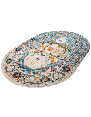 Teal 5' 3 x 8' Madeline Vintage Oval Area Rug 100% Polypropylene Distressed Traditional Carpet for Classic Interior Home Design for Sale at Rug Engine