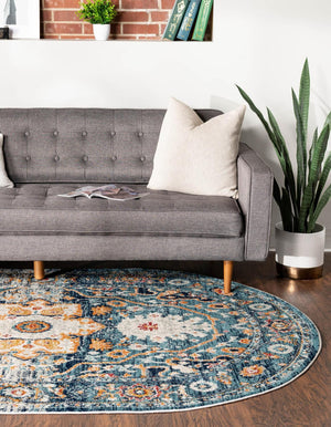 Teal 7' 10 x 10' Madeline Vintage Oval Area Rug 100% Polypropylene Distressed Traditional Carpet for Classic Interior Home Design for Sale at Rug Engine