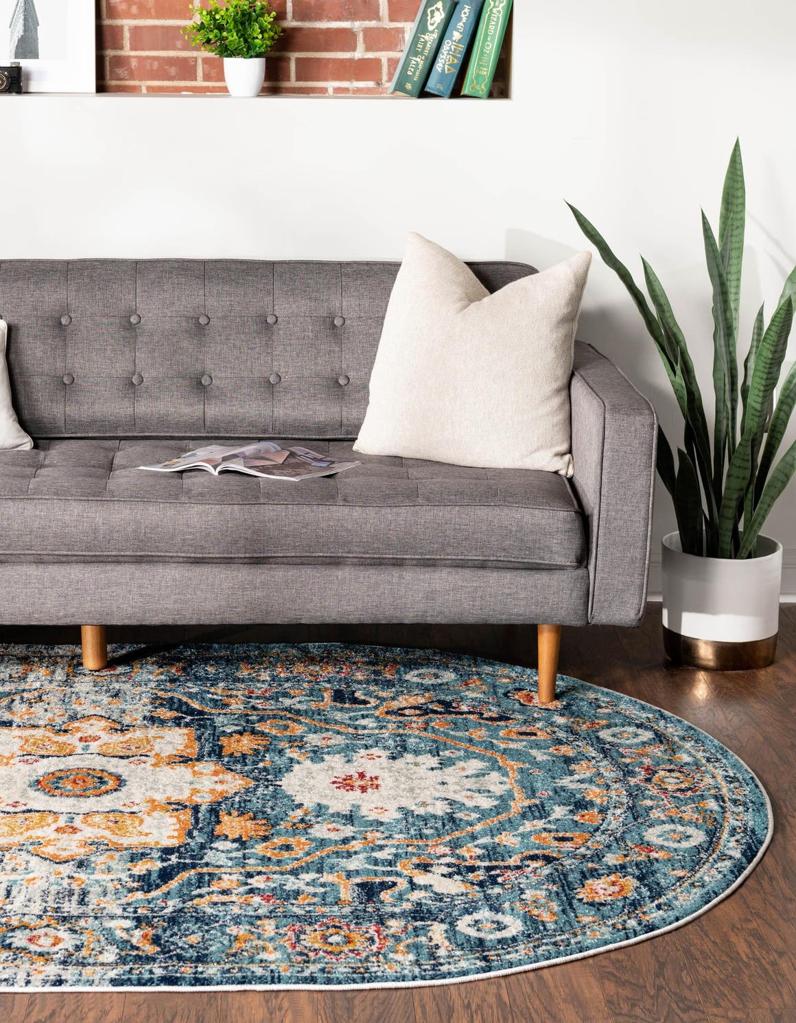 Teal 5' 3 x 8' Madeline Vintage Oval Area Rug 100% Polypropylene Distressed Traditional Carpet for Classic Interior Home Design for Sale at Rug Engine