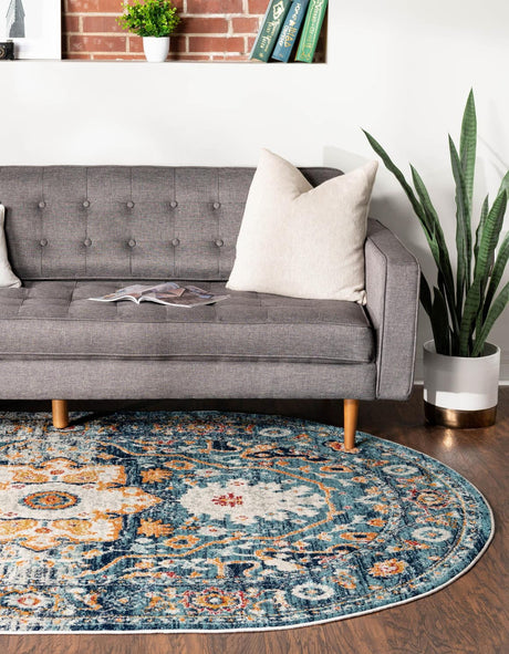 Teal 4' x 6' Madeline Vintage Oval Area Rug 100% Polypropylene Distressed Traditional Carpet for Classic Interior Home Design for Sale at Rug Engine