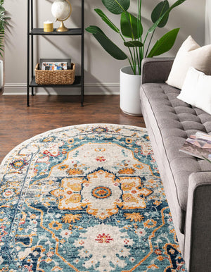 Teal 4' x 6' Madeline Vintage Oval Area Rug 100% Polypropylene Distressed Traditional Carpet for Classic Interior Home Design for Sale at Rug Engine