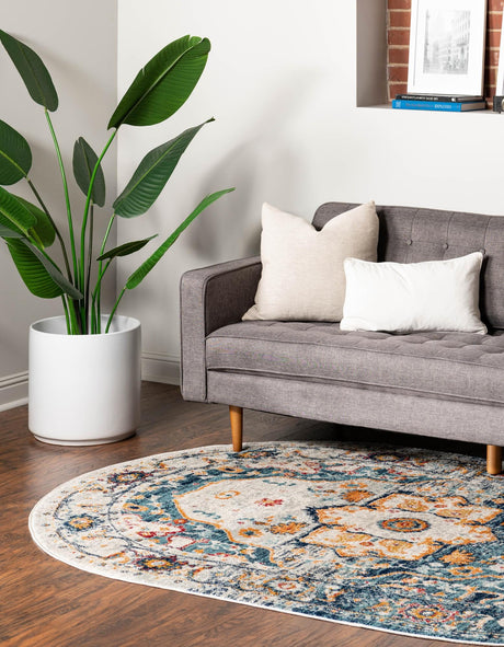 Teal 5' 3 x 8' Madeline Vintage Oval Area Rug 100% Polypropylene Distressed Traditional Carpet for Classic Interior Home Design for Sale at Rug Engine