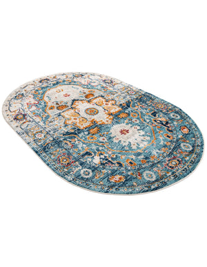 Teal 5' 3 x 8' Madeline Vintage Oval Area Rug 100% Polypropylene Distressed Traditional Carpet for Classic Interior Home Design for Sale at Rug Engine