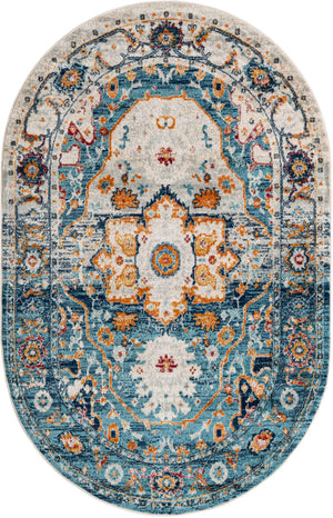 Teal 5' 3 x 8' Madeline Vintage Oval Area Rug 100% Polypropylene Distressed Traditional Carpet for Classic Interior Home Design for Sale at Rug Engine