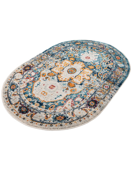 Teal 4' x 6' Madeline Vintage Oval Area Rug 100% Polypropylene Distressed Traditional Carpet for Classic Interior Home Design for Sale at Rug Engine