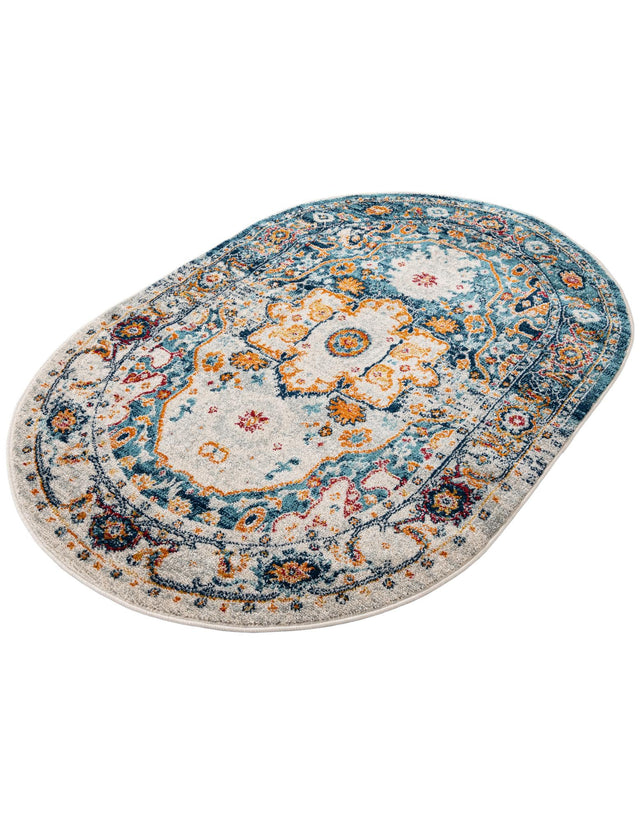 Teal 4' x 6' Madeline Vintage Oval Area Rug 100% Polypropylene Distressed Traditional Carpet for Classic Interior Home Design for Sale at Rug Engine