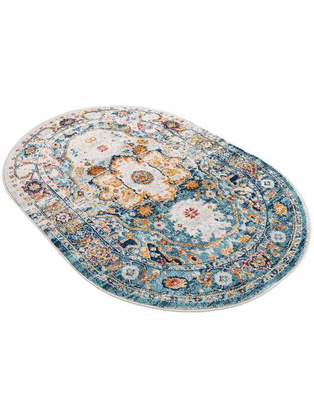 Teal 4' x 6' Madeline Vintage Oval Area Rug 100% Polypropylene Distressed Traditional Carpet for Classic Interior Home Design for Sale at Rug Engine
